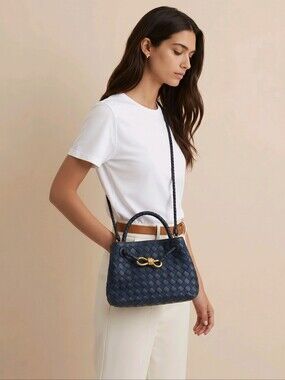 Elegant Navy and Denim Woven Handbag
